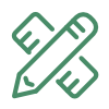 Green icon of a ruler and pencil crossed symbolizing UI design