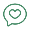 Green icon of a heart in a speech bubble symbolizing Empathy