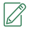 Green icon of a pencil on a piece of paper symbolizing illustration